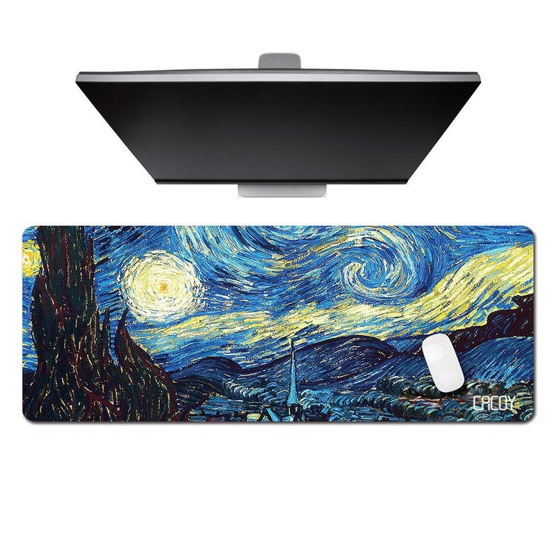 Cacoy Gaming Mouse Pad, 40"x16" Large Non-Slip Rubber Base Mousepad, XXL Extended Keyboard Mouse Mat, Stitched Edges Office Desk Pad, Mouse Pad for Full Desk, Computer Keyboard Mouse Mat, Starry Night - Image 1